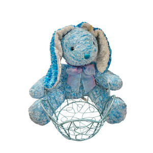 Vintage 1990s Dan Dee Blue Easter Bunny with Wire Basket - NWT